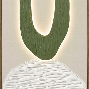Mosslight Balance II - 32 X 47 - Hand-Painted Neon Canvas In Frame - Olive Green