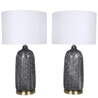 Midnight Weave Art Glass & Metal Table Lamp (Set of 2) - Midnight Weave Art Glass