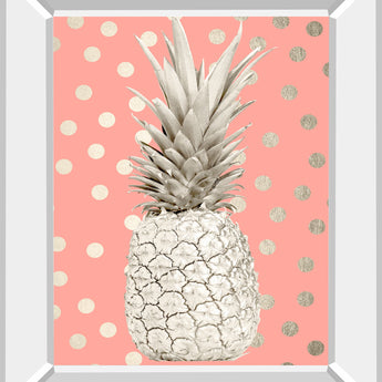 White Gold Pineapple On Polka Dots Pink By Nature Magick - Mirror Framed Print Wall Art - Pink