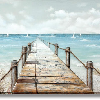Seaside Serenity Pier - 28" x 55" Framed Wall Art - Blue