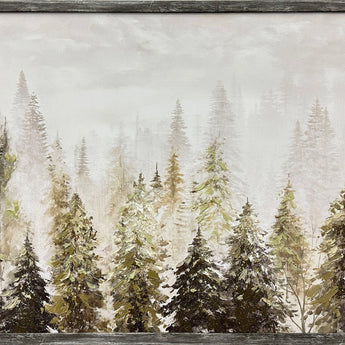 Fogbound Pines Hand-Embellished Canvas In Frame - Gray / Brown