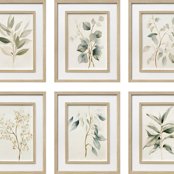Quiet Botanical Print on Paper In Double Frame (Set of 6) - Beige / Green