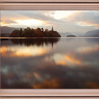 Misty Isle Sunrise - 28" x 34" Framed Wall Art - Light Brown