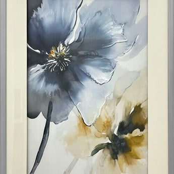 "Ethereal Blossom I" Hand-Embellished Framed Under Acrylic - Silver / White