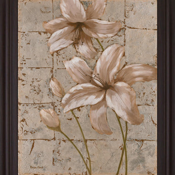 Cream Lily Trio - 28" x 34" Framed Wall Art - Beige