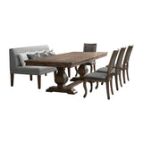 Gramercy 6 piece dining set with pedestal table, geometric print settee and four rectangle back chairs