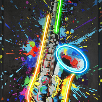 Neon Jazz Splash - 25" x 37" Framed Wall Art - Black