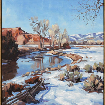 Snow Along The Mesa - 35 X 47 - Hand-Embellished Canvas In Frame - Blue, White, Brown