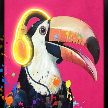 Neon Toucan Groove - 21" x 29" Framed Wall Art - Pink