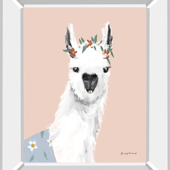 Delightful Alpacas I By Becky Thorns - Mirror Framed Print Wall Art - Pink