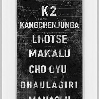 The Highest Mountains By The Vintage Collection - Mirror Framed Print Wall Art - Black
