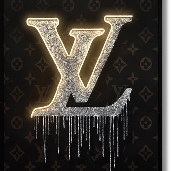 Gilded Drip Monogram - 33" x 48" Framed Wall Art - Black