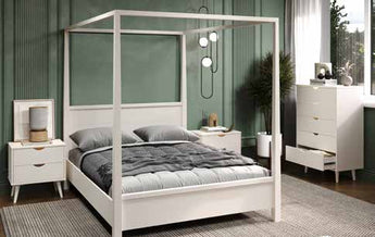 Donco Kids Canopy Bed Queen Size Bed in White