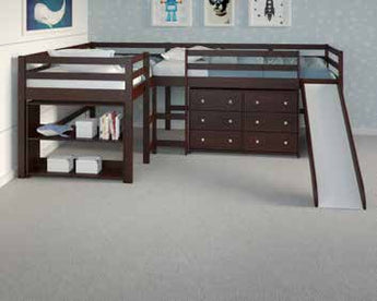 Donco Kids L-Shape Double Twin Loft Twin/Twin Bunk Bed in Dark Cappuccino