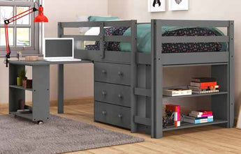Donco Kids Louver Low Loft System Loft Bed in Dark Grey