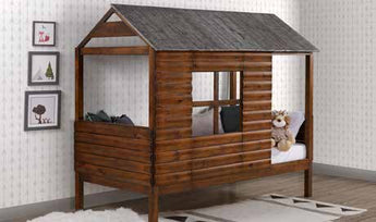Donco Kids Log Cabin Low Loft Loft Bed in Rustic Walnut