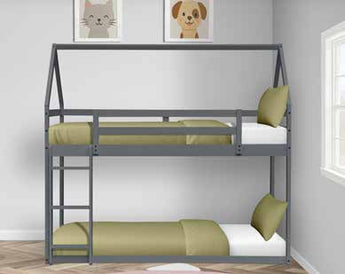 Donco Kids A-Frame Tent Bunk Twin/Twin Bunk Bed in Dark Grey