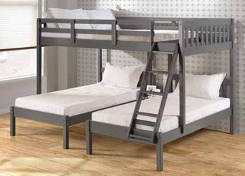 Donco Kids Full Over Double Twin Bunk Full/Twin/Twin Bunk Bed in Dark Grey