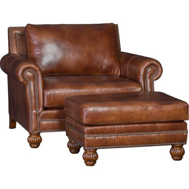 Mayo 4300 Series Traditional Ottoman with Carved Wood Feet - Leather