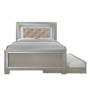 Platinum - Cama juvenil con plataforma completa y nido - Champán