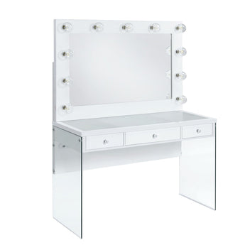Jacey Complete Vanity With Lightbulbs Glossy White - Vanity Desks at Quality Home Furniture Mesquite