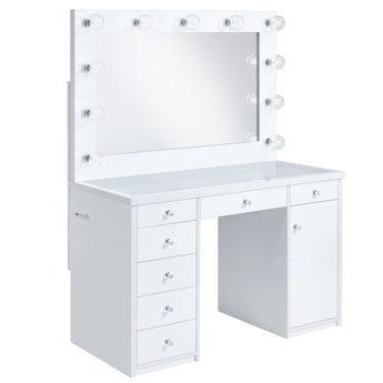 Amia Complete Vanity With Lightbulbs Glossy White - Vanity Desks at Quality Home Furniture Mesquite