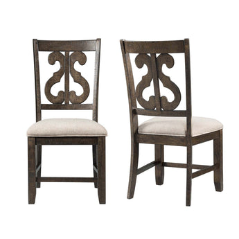 Stone - Silla lateral con respaldo de madera en forma de remolino (juego de 2)